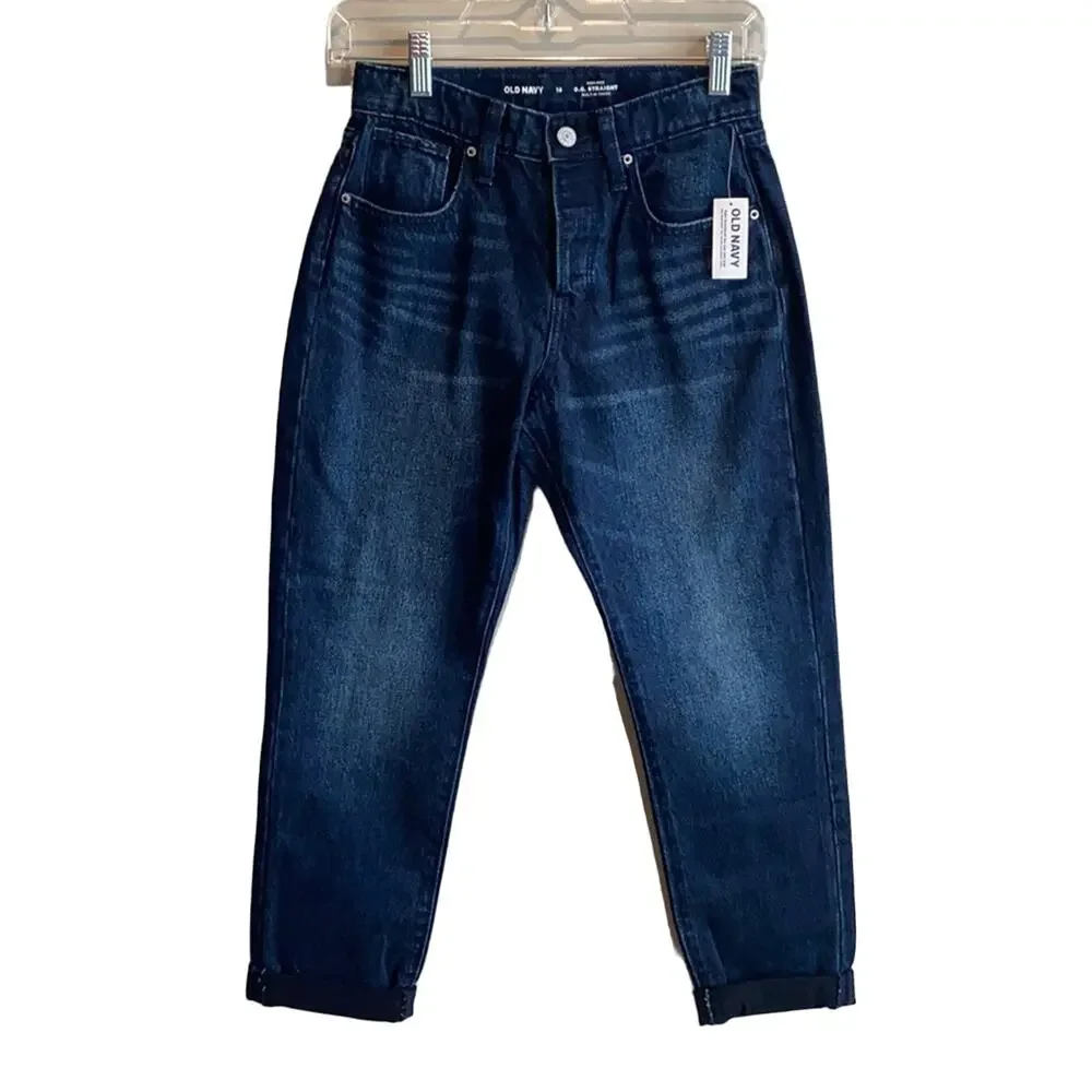 Old Navy High-Waisted O.G. Straight Built-In Tough Dark-Wash Jeans 12